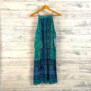London Times Green & Blue Multi Paisley Halter Dress, Size 14